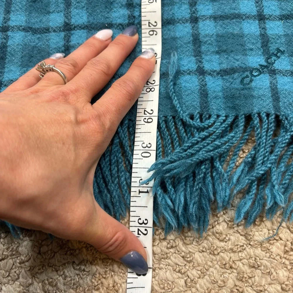 Ladies Coach Reversible Signature Plaid Double Face Fringe‎ End Scarf Dark Teal